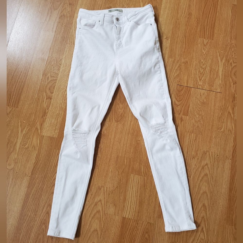Topshop 'Jamie' Ripped Knee Skinny Jeans - size 28 in White. - Picture 3 of 14